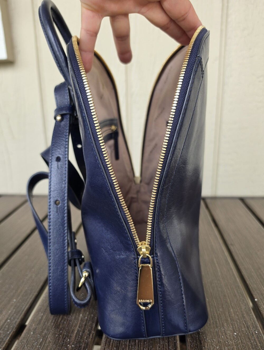 Brahmin Rosemary Deep Navy Leather Backpack with Top Handle - Picture 7 of 10